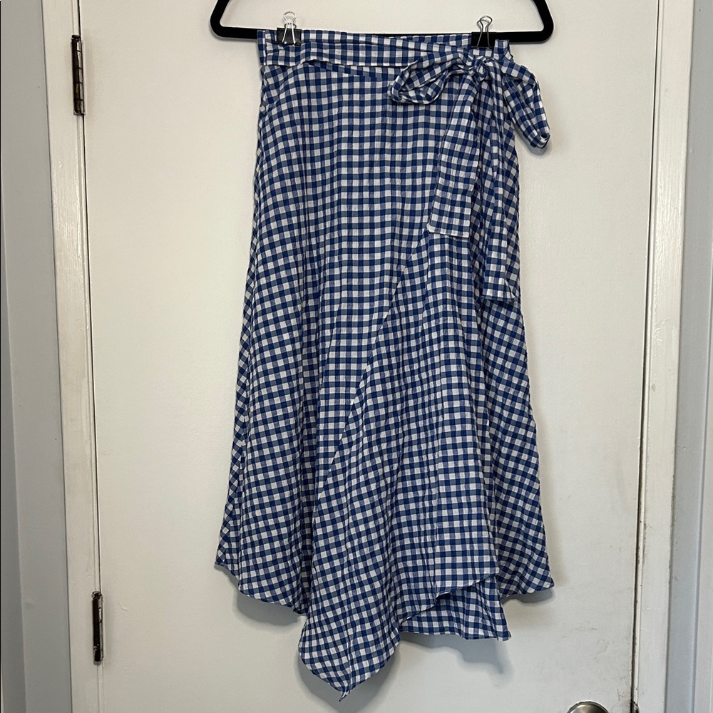 Anthropologie Maeve Blue and White Glenna Gingham Midi Skirt Size 2 NWT